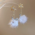 Detail of Christmas earrings featuring golden snowflake, rhinestone deer and white pompom - 7# Silver Needle - Gold