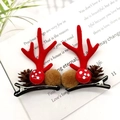 Christmas deer antler hair clips in red with mushrooms and pine cones for girls - Red Pine Cone