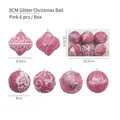 Pink glitter Christmas ball set with reindeer patterns and Merry Christmas text - 8cm Glitter Christmas Ball (pink) Irregular