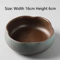 Blue ceramic hydroponic bowl with brown glazed interior and 16cm width variant - DY Four-Petal Flower Hydroponic Pot-008