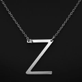 Minimalist silver stainless steel chain necklace with large initial Z letter pendant - White Letter Z