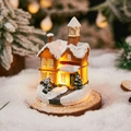 Lighted Christmas resin train station miniature with snow on a rustic wooden base - Train Station (Style 22-C)
