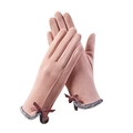 Guantes de terciopelo rosa para mujer con lazo y ribete de piel gris para el invierno - Lazo De PU Con Ribete De Piel / Rosa