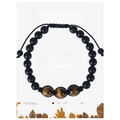 Adjustable tiger eye beaded bracelet featuring black frosted stones and woven cord - Tiger Eye Bracelet