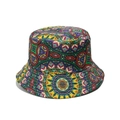 Dettaglio di un cappello da pescatore boho con vivaci stampe mandala e geometriche - M (56-58cm) / Mandala Geometrico Bohémien (B)