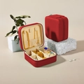 Portable red square jewelry travel case with zipper and velvet interior storage - Cross-grain / Red