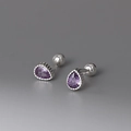 Pair of purple teardrop cubic zirconia stud earrings in S999 sterling silver - 990 Silver / Purple