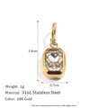 18K gold plated stainless steel rectangle crystal pendant with round diamond accent - White Zircon Rectangular Pendant - Gold