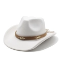 Dettaglio del cappello da cowboy in lana bianca con fascia in ecopelle marrone - M (56-58cm) / Bianco