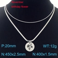 Collana a doppio strato in acciaio inox argento con ciondolo fiore di novembre - Novembre Crisantemo (Argento)