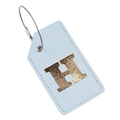 Light blue PU leather luggage tag with gold letter H and steel wire loop - Light Blue H