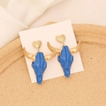 Detail of bohemian bull head earrings with blue enamel, heart studs and S925 silver pins - 8# Royal Blue