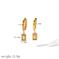 18k gold plated titanium steel heart earrings with rectangle crystals and dimensions - Rectangle Pendant Style (TE6789-RE)