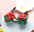 Christmas hair ties featuring green gift box resin charms with red bows, set of two - Green Gift Box