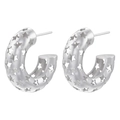 Detailed view of silver C-shaped earrings with hollow star patterns and smooth edges - Silver Hollow Star
