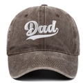 Close-up of white 3D Dad embroidery on washed cotton fabric of a baseball cap - Coffee (Dad)