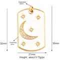 White enamel rectangle pendant with gold moon and star charms, dimensions 35x21mm - Star Moon Card-White