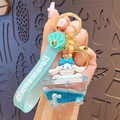 Cute Cinnamoroll acrylic oil-filled keychain with blue liquid and silicone wrist strap - Sanrio Bathtub Series - Blue Cinnamoroll