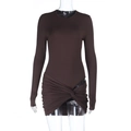 Conjunto de falda y top marrón oscuro con nudo retorcido y detalles plisados - XS / Marrón Oscuro