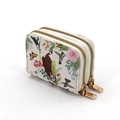 Off-white double zipper card wallet with elegant floral and bird art painting - Birds and Flowers