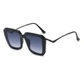 Chic square black sunglasses with blue-grey gradient lenses and unique zigzag temples - Square / Black