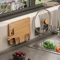 Gunmetal grey wall-mounted carbon steel pot lid and cutting board rack, 2-pair set - Carbon Steel / 2 Pairs Set / Gunmetal