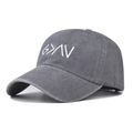 Casquette de baseball en jean gris foncé délavé avec broderie blanche style rétro unisexe - Réglable / Gris