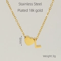 18k gold plated stainless steel necklace featuring a heart charm and letter L pendant - Letter L