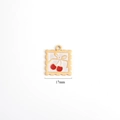 Vintage gold stamp pendant with red cherry enamel pattern and 17mm width measurement - Cherry Stamp