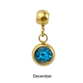 Close-up of golden December birthstone charm with a blue faceted gem and engraved text - Gold - December