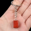 Rectangle red jasper stone keychain with natural black veins and silver alloy ring - Red Jasper