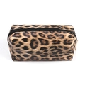 Leopard print rectangular cosmetic bag with black zipper and brown animal pattern - Leopard Rectangular Box Bag