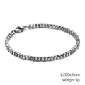 Detalle de la pulsera de cadena de caja de acero inoxidable de 3mm con cierre de langosta - Cadena de Caja de 3mm de Ancho (KB126639-Z) / Plateado