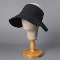 Detail of black and white striped sun hat showing the open-top design and wide brim - M(56-58cm) / Black (E25024)