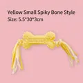 Durable yellow rubber bone dog chew toy with massage nubs and cotton rope cord - Spiky Bone with Rope Style / Yellow