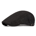 Classic black cotton denim newsboy cap with adjustable metal buckle on side - Dark Black (Washed Denim)