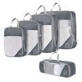 Five-piece grey expandable compression packing cubes with mesh and garment icons - Five-Piece Set / Gray