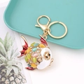 Close-up of colorful crystal fish keychain with gold finish and vibrant gemstones - Goldfish 3 (Multicolor)