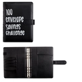 Black leather 100 envelope savings challenge binder with magnetic buckle and 6-ring binder - A5 Black Shell Only