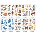 Set van 10 tijdelijke cowboy tattoos voor kinderen met laarzen en paarden - Cowboy Jongensserie