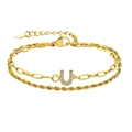 Bracelet doré à deux rangs avec pendentif lettre U et détails en zircone - Lettre U
