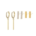 Three-pair gold minimalist earring set featuring cubic zirconia and sleek bar drops - Bar Earring Set - Gold