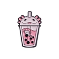 Cute pink axolotl bubble tea enamel pin made of zinc alloy with glossy finish - Pink Axolotl Style (QHXZ296)