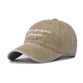 Casquette de baseball vintage en coton délavé kaki avec broderie blanche élégante - Réglable / Kaki Lavé