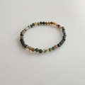 Vintage natural stone beaded bracelet with multi-color agate beads and golden accent charm - Indian Agate Bracelet 4MM