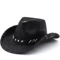 Zwarte kunstlederen western cowboyhoed met zilveren metalen ringen en studs decoratie - M(56-58cm) / Zwart