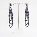 Elegant long tassel drop earrings featuring dark blue rhinestones and V-shaped design - Blue (ERS-J3015B)