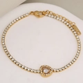 Elegant gold-plated stainless steel bracelet featuring sparkling rhinestones and heart pendant - Gold Heart
