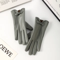 Guanti invernali grigi da donna in pelle PU con fiocco decorativo su sfondo pulito - Taglia unica / Grigio
