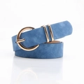 Slim nubuck leather belt for women in slate blue with a polished gold pin buckle - Blue